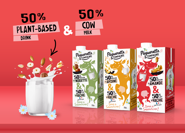 French company Triballat Noyal has created a new blended product that combines 50% cow's milk and 50% plant-based ingredients. Image source: Triballat Noyal