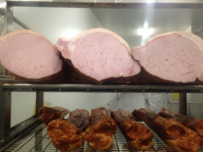 After shipping, the pork was smoked and cured