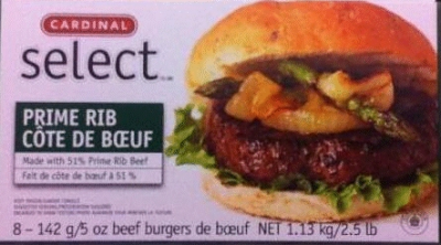 Cardinal Select Prime Rib Beef Burgers. One of the products recalled