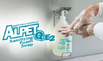 Best Sanitizers' Alpet Q E2 Sanitizing Foam Soap is pH balanced and formulated with emollients 