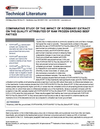 Comparative Study Of The Impact Of Rosemary Extract on the Quality Attributes of Raw Frozen Ground Beef Patties