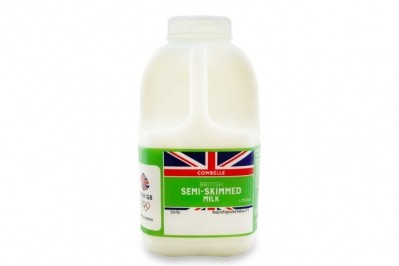 The clear milk tops will first be trialed with Aldi's own-label semi-skimmed milk. Image: Aldi