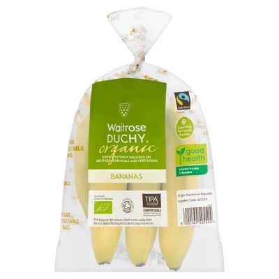 Waitrose & Partners' Duchy Organic bananas use TIPA Corp's fully compostable packaging ©Waitrose & Partners