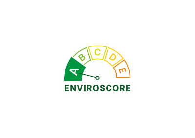 Enviroscore combines 16 environmental impacts into one A-E score
