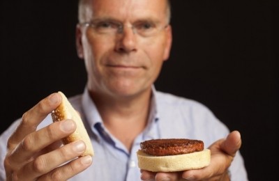 Mark Post (pictured) holding its slaughter-free hamburger 